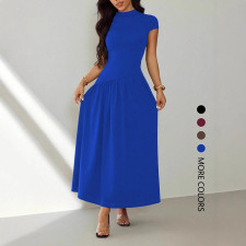 Solid Color Short Sleeve Knits Long Dress GSRX-SRX711
