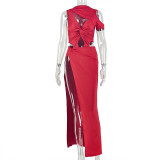 Solid Color Irregular Split Maxi Dress GJYO-305021