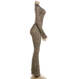 Leopard Print Long Sleeve Backless Jumpsuit GZJQ-K6Q01512A