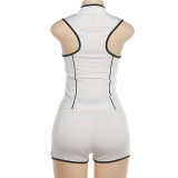 Sleeveless Zipper Tops Tight Shorts 2 Piece Set GZJQ-K6S02572A