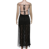 Lace Patchwork Off Shoulder Maxi Dress GZJQ-K25D91003