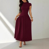 Solid Color Short Sleeve Knits Long Dress GSRX-SRX711