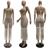 Knits Sequin Single Shoulder Tassel Long Dress CM-60310