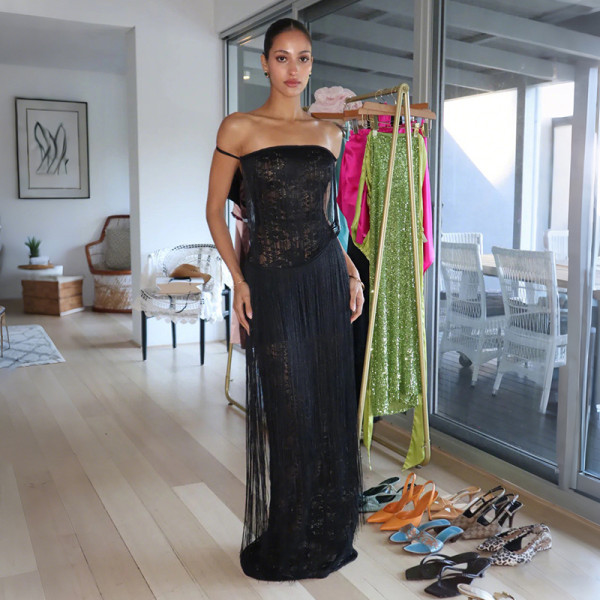 Lace Patchwork Off Shoulder Maxi Dress GZJQ-K25D91003