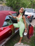 Polka Dots Print Halterneck Backless Romper(With Headscarf) CM-60322