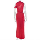 Solid Color Irregular Split Maxi Dress GJYO-305021