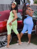 Polka Dots Print Halterneck Backless Romper(With Headscarf) CM-60322