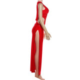 Hollow Out Irregular Split Maxi Dress GZJQ-K6D01229A
