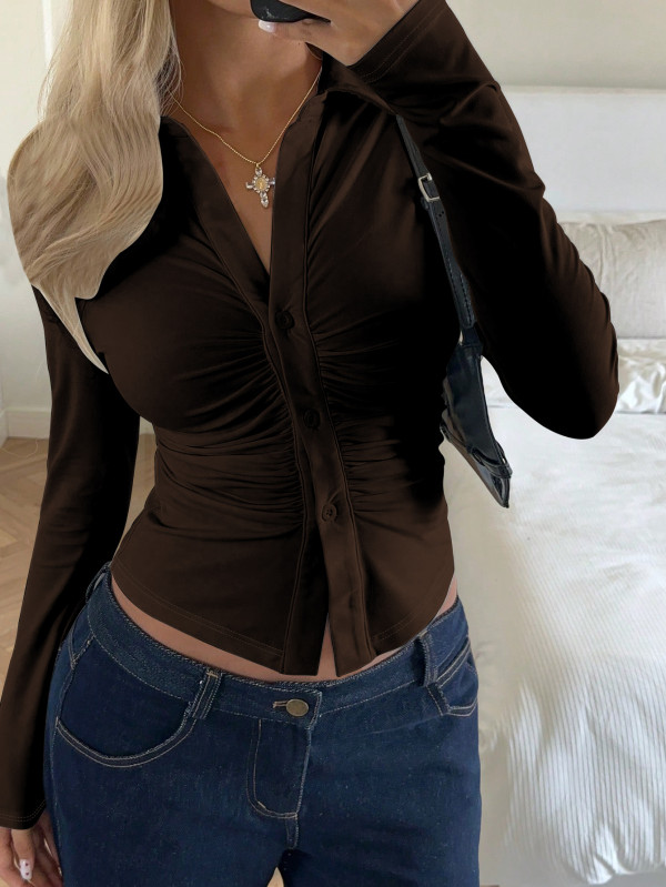 Solid Color Long Sleeve Lapel Shirt GSRX-SRX738