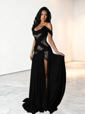 Lace Patchwork Split Maxi Dress GWSD-C1995156