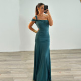 Slash Shoulder Ruched Split Maxi Dress GWSD-D1995154