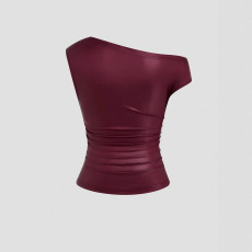 Solid Color Slash Shoulder Sleeveless Tops GSRX-SRX740