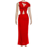 Hollow Out Irregular Split Maxi Dress GZJQ-K6D01229A