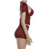 Polka Dots Print Bikinis Tops Three Piece Shorts Set GZJQ-K6S02650A