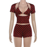 Polka Dots Print Bikinis Tops Three Piece Shorts Set GZJQ-K6S02650A