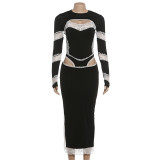 Lace Patchwork Long Sleeve Maxi Dress GZJQ-K6D00457A