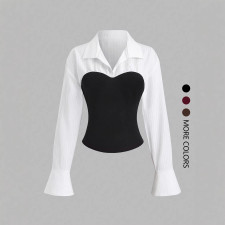 Color Block Lapel Logn Sleeve Shirt GSRX-SRX735