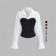 Color Block Lapel Logn Sleeve Shirt GSRX-SRX735