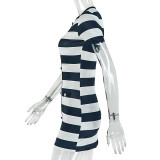 Black White Stripe Short Sleeve Mini Dress GJYO-305038