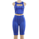 Polka Dots Print Hollow Out Top Shorts 2 Piece Set GZJQ-K6S00605A