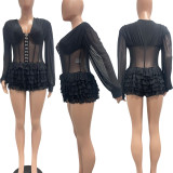 Mesh Patchwork Ruffes Romper NYF-8207