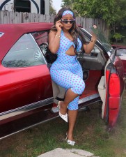 Polka Dots Print Halterneck Backless Romper(With Headscarf) CM-60322