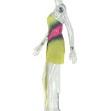 Color Block Irregular Ruched Mini Dress GJYO-303331