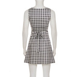 Plaid Print Sleeveless Tie Up Mini Dress GPKJ-MR35549
