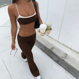 Sexy Sport Contrast Color Sling Two Piece Pants Set GPKJ-MR48008