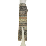 Retro Print Split Half Body Skirt GPKJ-MR47708