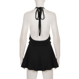 Solid Color Halterneck Backless Mini Dress GPKJ-MR42390