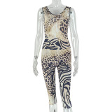 Leopard Print Sleeveless Two Piece Pants Set GJYO-919166