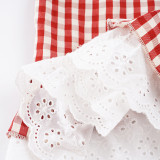 Lace Patchwork Plaid Print Sling Mini Dress GPKJ-MR47170