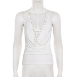 Halterneck Backless Ruffles Top GPKJ-MR45584