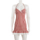 Lace Patchwork Plaid Print Sling Mini Dress GPKJ-MR47170
