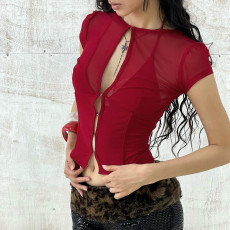 Short Sleeve See Through Solid T Shirt GPKJ-MR47582
