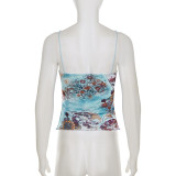 V Neck Lace Patchwork Print Sling Tops GPKJ-MR47328