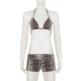 Leopard Print Halterneck Bikinis 3 Piece Swimsuit GPKJ-MR48041