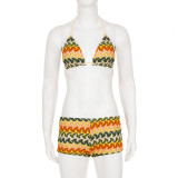 Wavy Print Halterneck Bikinis Two Piece Swimsuit GPKJ-MR48232