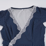 Lace Patchwork Polka Dots Print Mini Dress GPKJ-MR46222