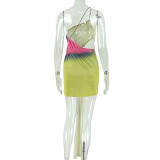 Color Block Irregular Ruched Mini Dress GJYO-303331