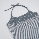 Polka Dolts Print Stripe Contrast Color Short Suit GPKJ-MR45813