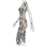 Leopard Print Sleeveless Two Piece Pants Set GJYO-919166