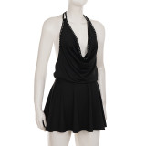 Solid Color Halterneck Backless Mini Dress GPKJ-MR42390