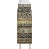 Retro Print Split Half Body Skirt GPKJ-MR47708
