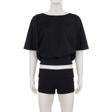 Bat Sleeve Backless Top Two Piece Shorts Set GPKJ-MR46611