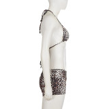 Leopard Print Halterneck Bikinis 3 Piece Swimsuit GPKJ-MR48041