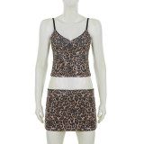 Leopard Print Sequin Sling Two Piece Shorts Set GPKJ-MR47598