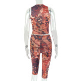 Retro Prints Sleeveless Two Piece Pants Set GJYO-919160