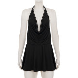 Solid Color Halterneck Backless Mini Dress GPKJ-MR42390
